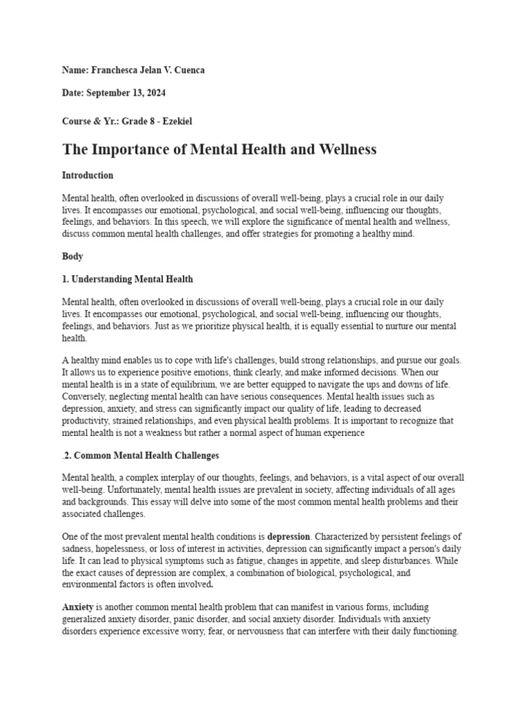 Importance of Mental Health Awareness | PDF | Mental Disorder | Mental ...