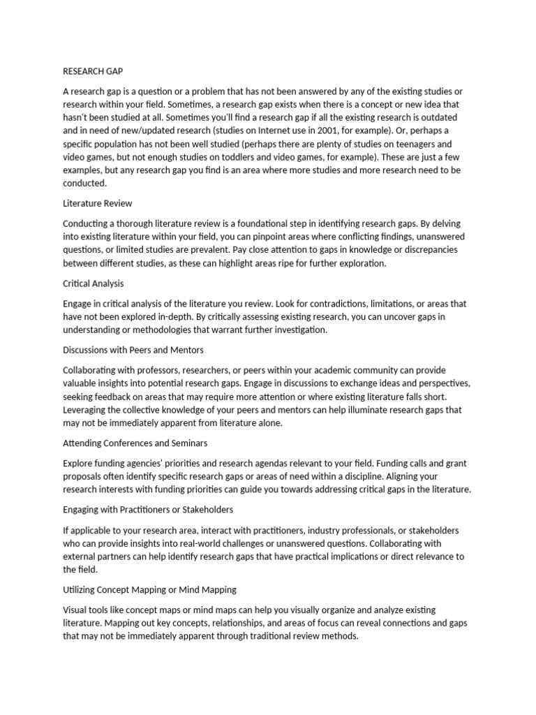 Research Gap, Title, Question, Problem | PDF