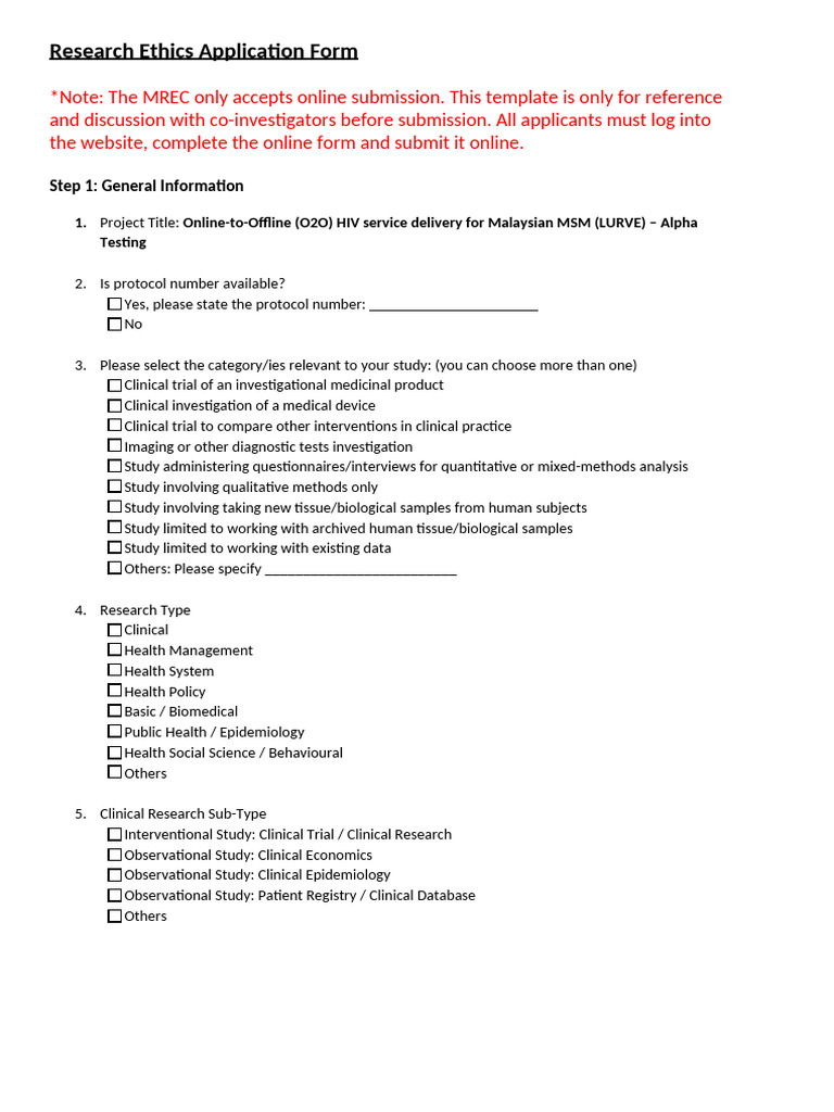 NEW STUDY APPLICATION FORM - LURVE - Project (2023529-12497) | PDF