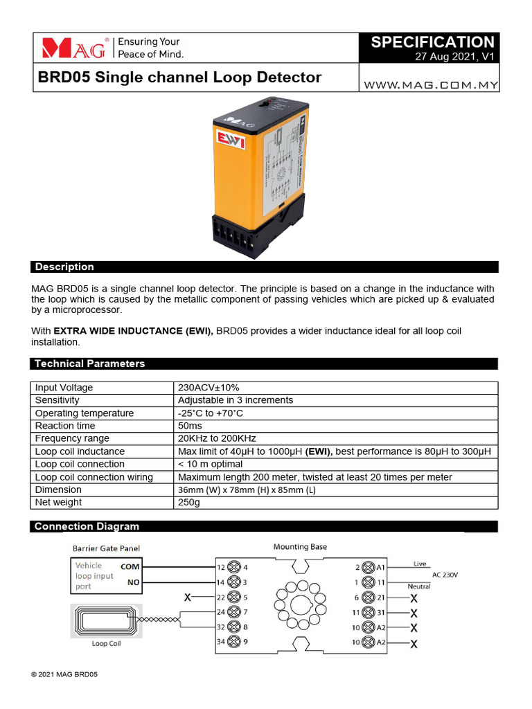 MAG BRD05 Loop-Detector Specification | PDF