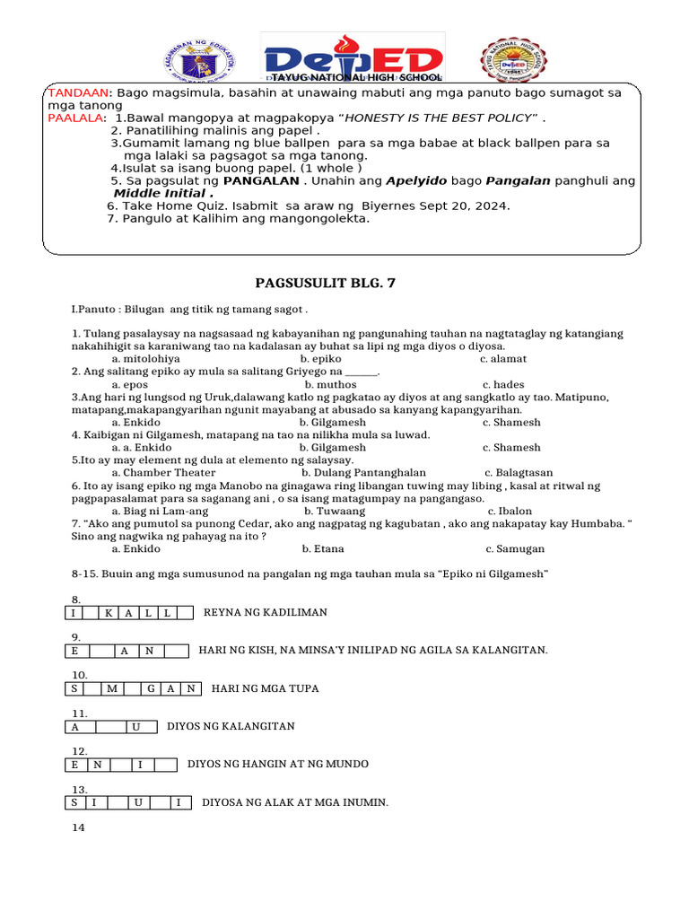 Pagsusulit 7 | PDF
