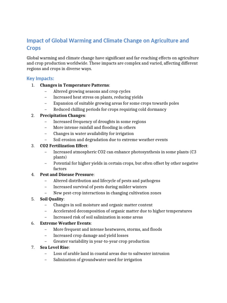 Global Warming Impact Agriculture | PDF