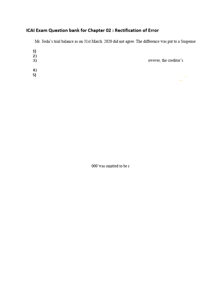 Question Bank CH 2 Rectification of Error | PDF