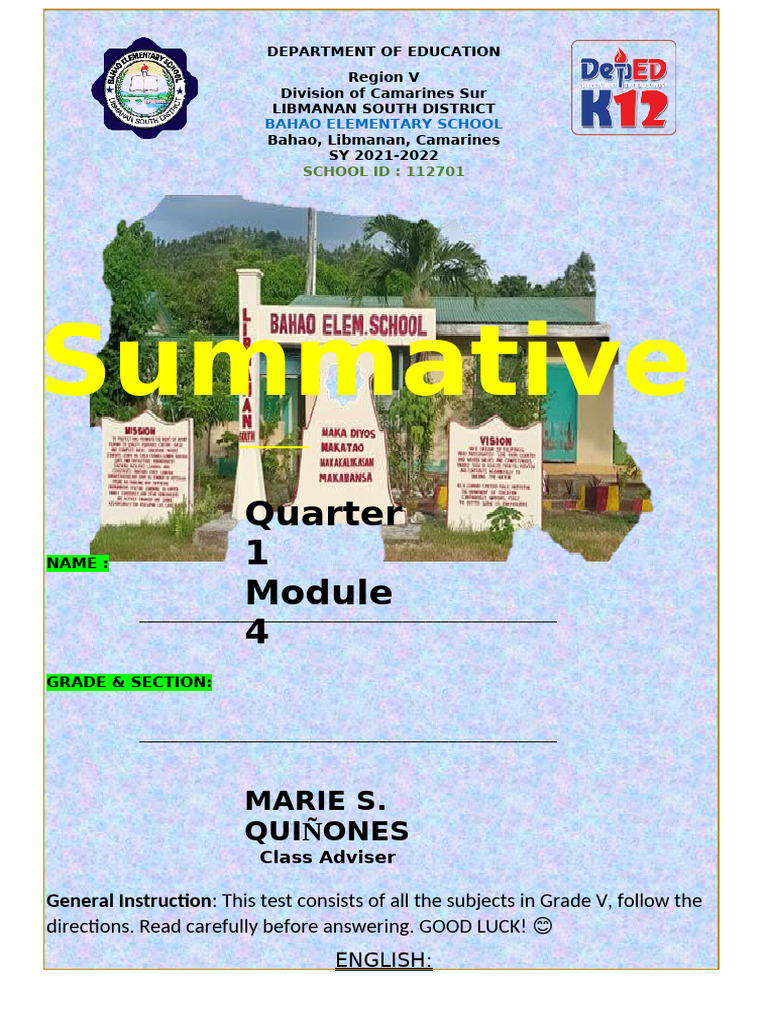 SUMMATIVE#4 (Grade 5) Quarter 1 | PDF