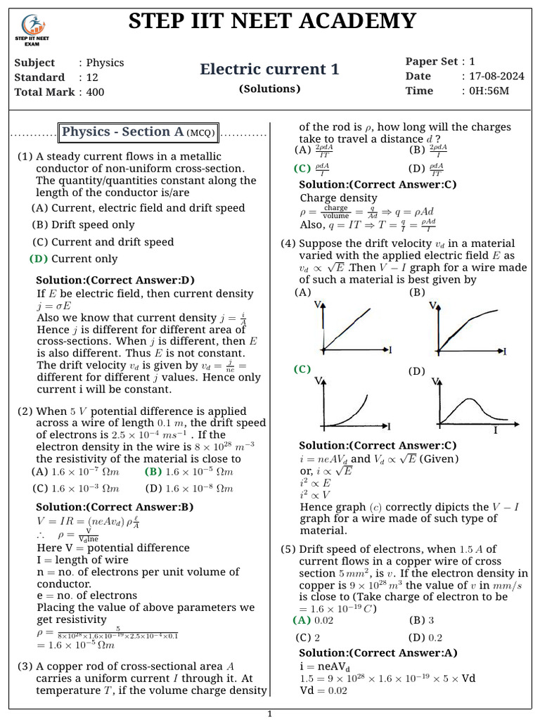 Electric Current 1 | PDF