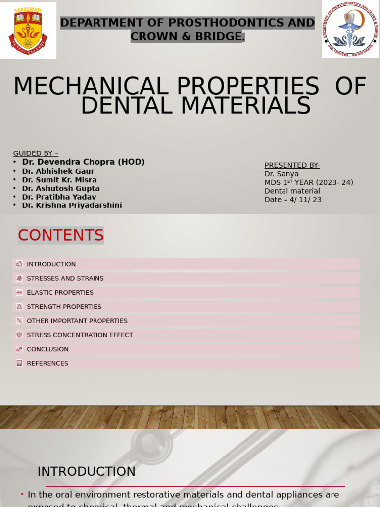 Mechanical Properties of Dental Materials | PDF