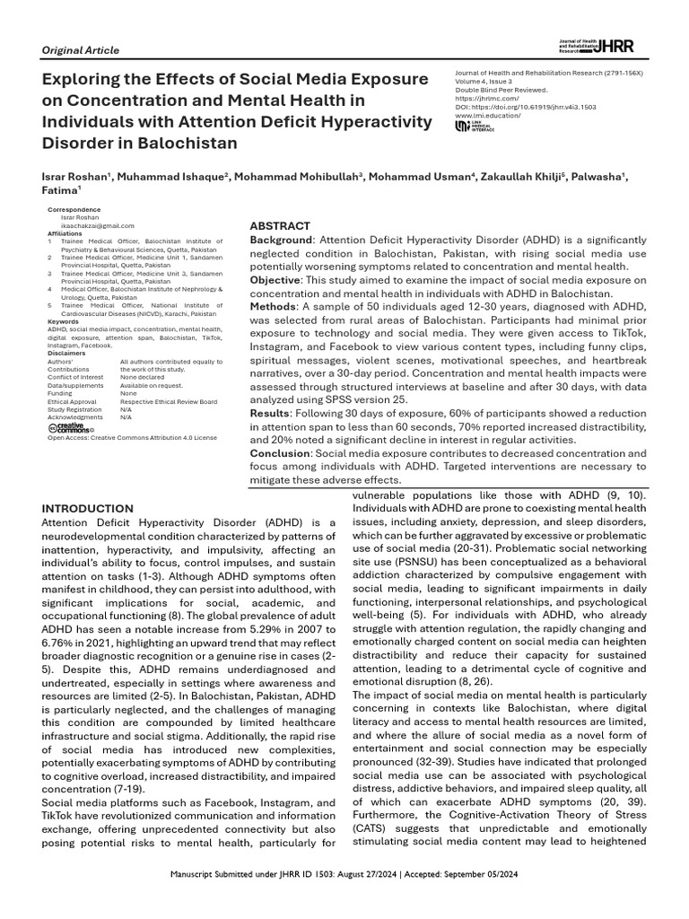 Effects of Social Media Exposure On Concentration and Mental Health | PDF