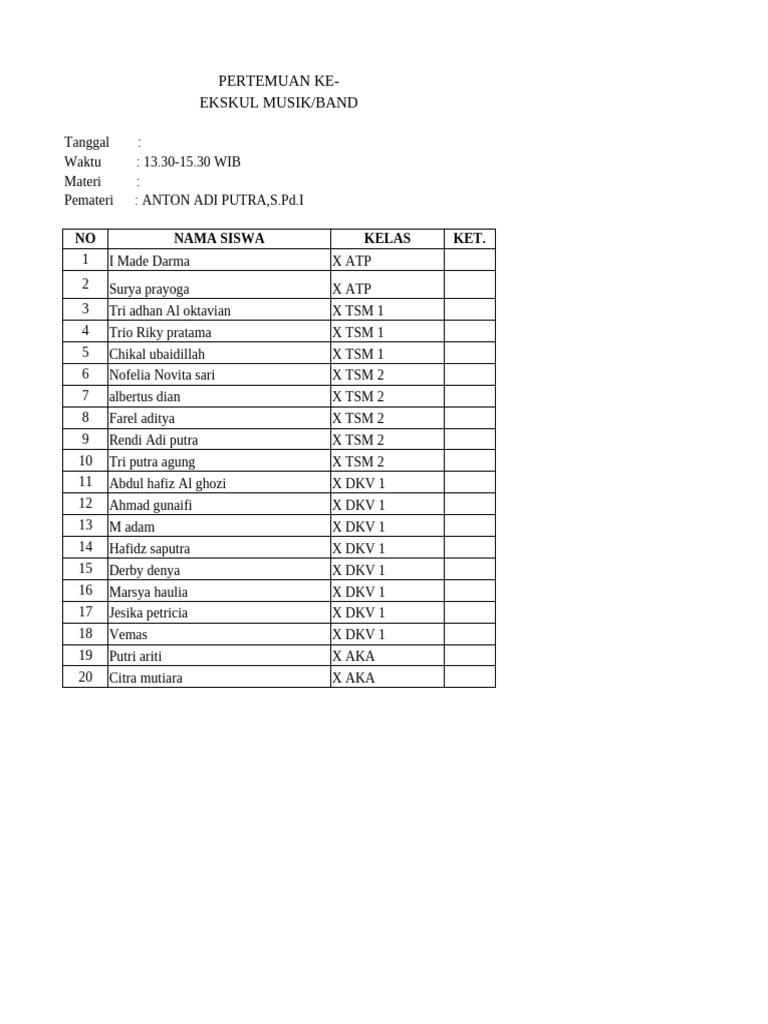 Absen ekskul musik tahun 20232024 pdf