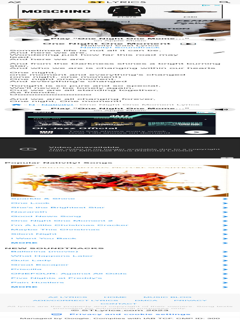 One Night One Moment Lyrics Nativity! Cast Soundtrack Lyrics PDF