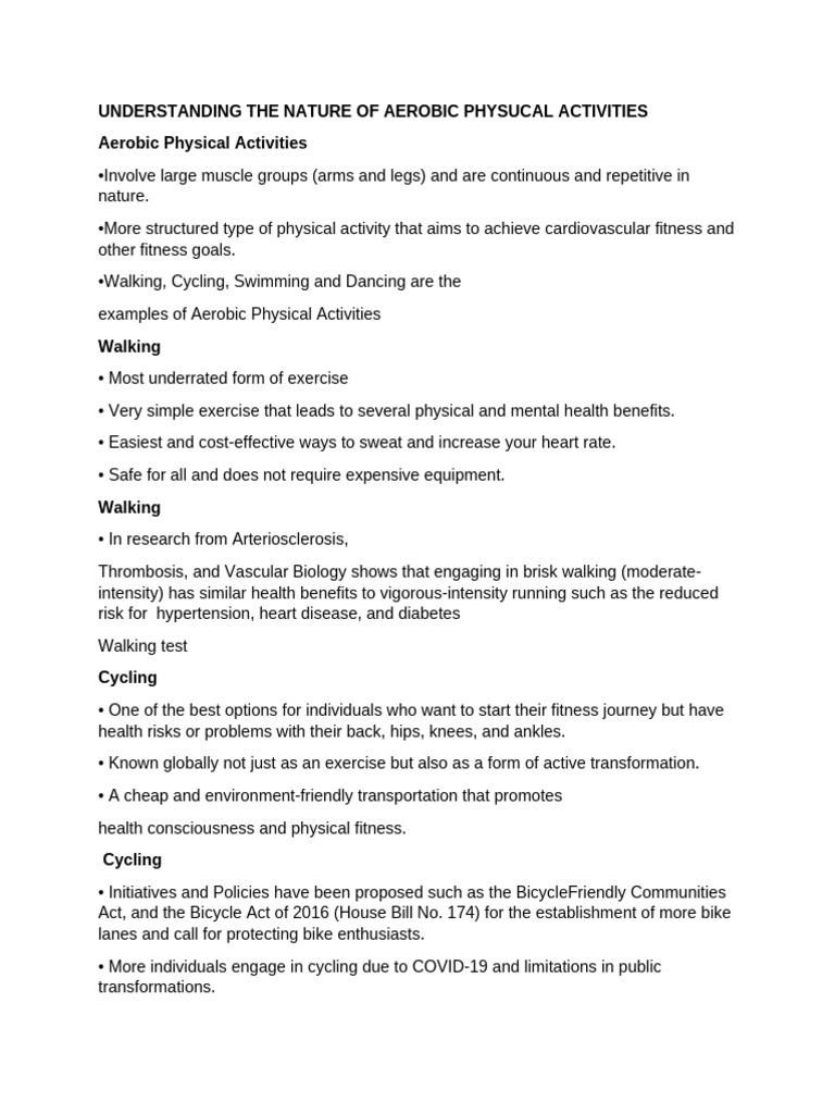 Aerobic Activities for Fitness and Health | PDF | Physical Fitness ...