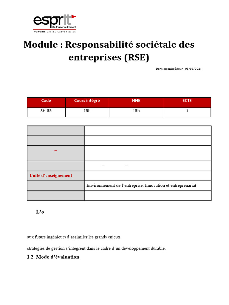 Fiche Module RSE 2425 | PDF