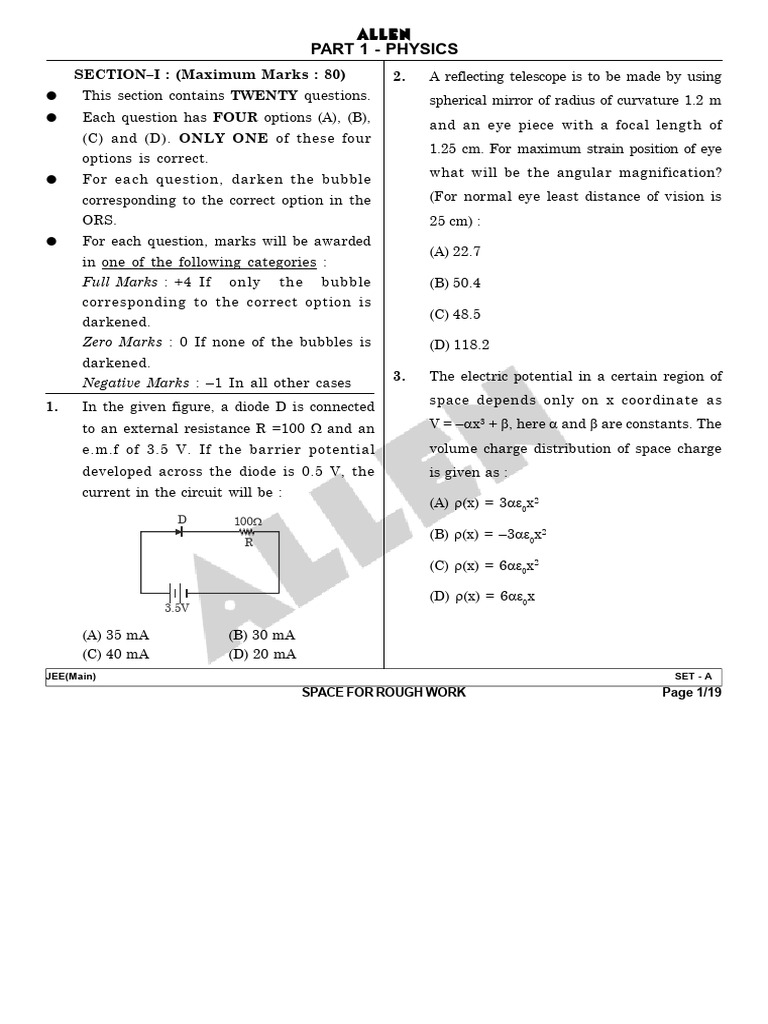 Iit Jee Set A | PDF