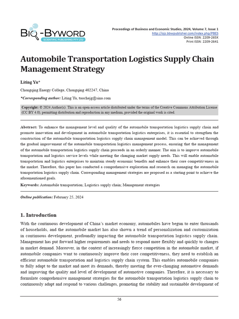 Automobile Transportation Logistics Supply Chain M | PDF
