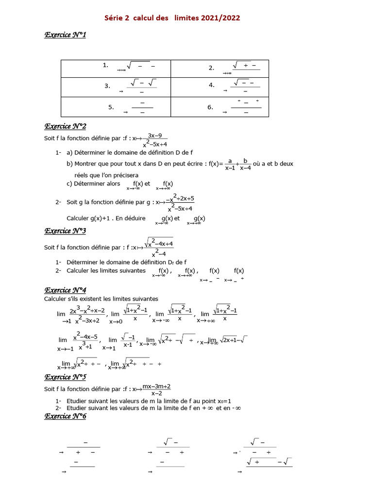 Série 2 Calcul Des Limites 2021 | PDF