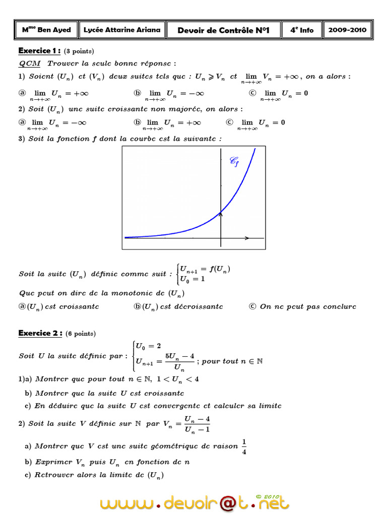 Correction Devoir Math Bac Info | PDF | Analyse mathématique | Concepts ...