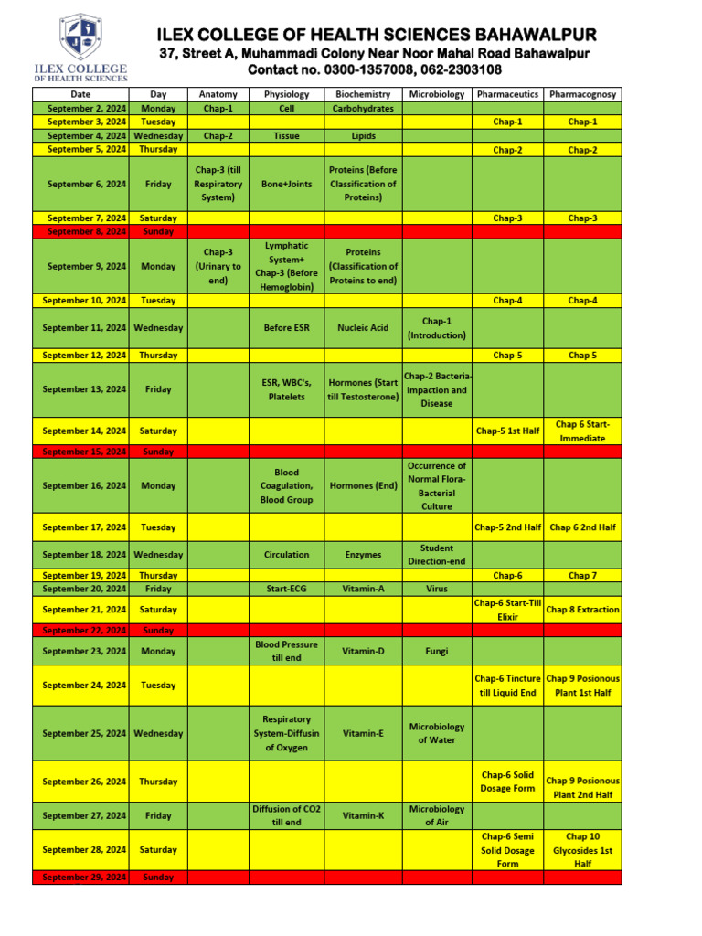 First Year Session 2023-2025 Test Schedule | PDF