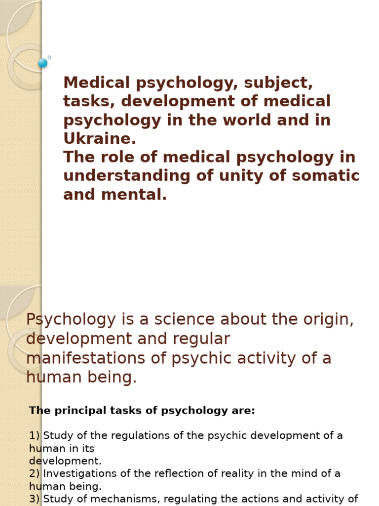 Medical Psychology, Subject, Tasks, Development-Â 1 | PDF