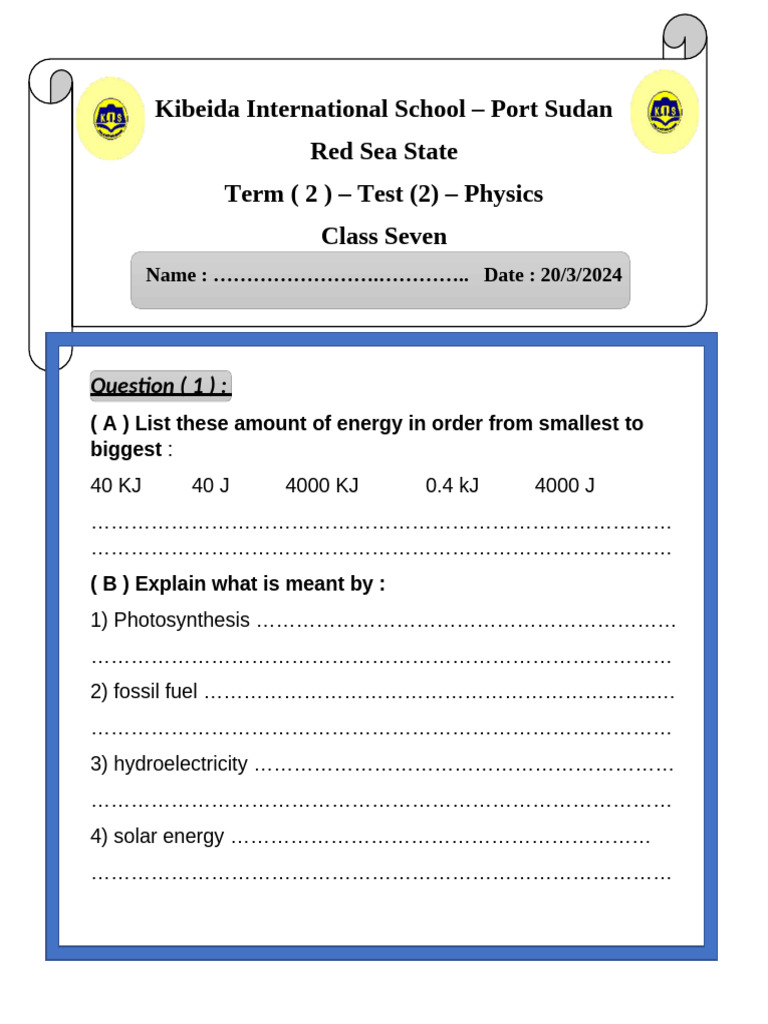 Term 2 - Test 2 Physics Class 7 | PDF | Science & Mathematics