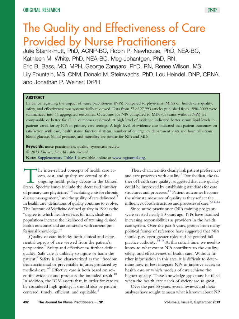 The Quality and Effectiveness of Care Provided by Nurse Practitioners | PDF