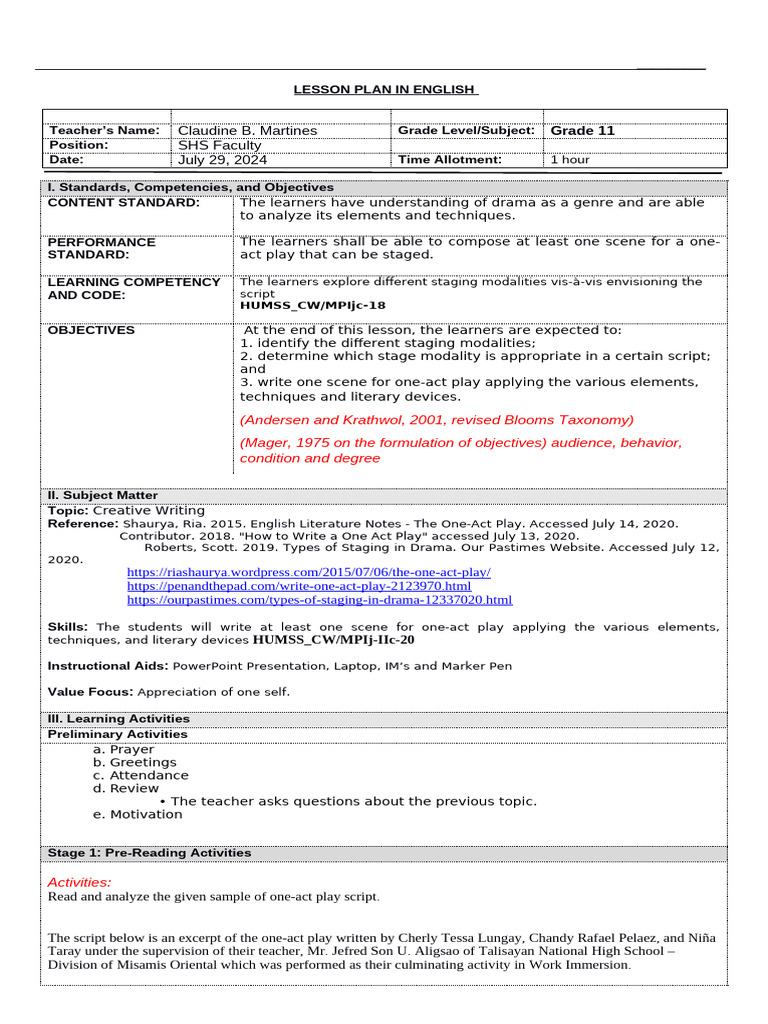 language based lesson plan | PDF