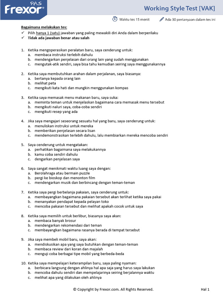 Working Style Test | PDF