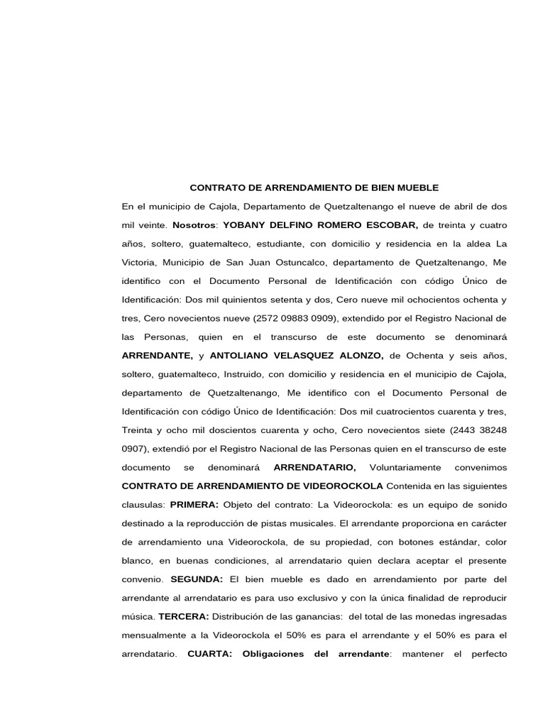 contrato rockola | PDF