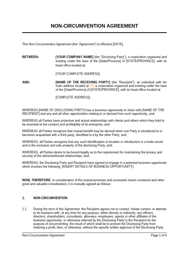 Non Circumvent Agreement D12978 | PDF