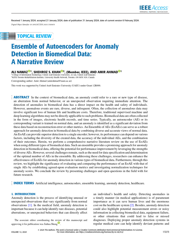 Ensemble of Autoencoders For Anomaly Detection in Biomedical Data A ...