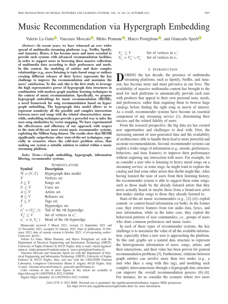 Music Recommendation Via Hypergraph Embedding | PDF