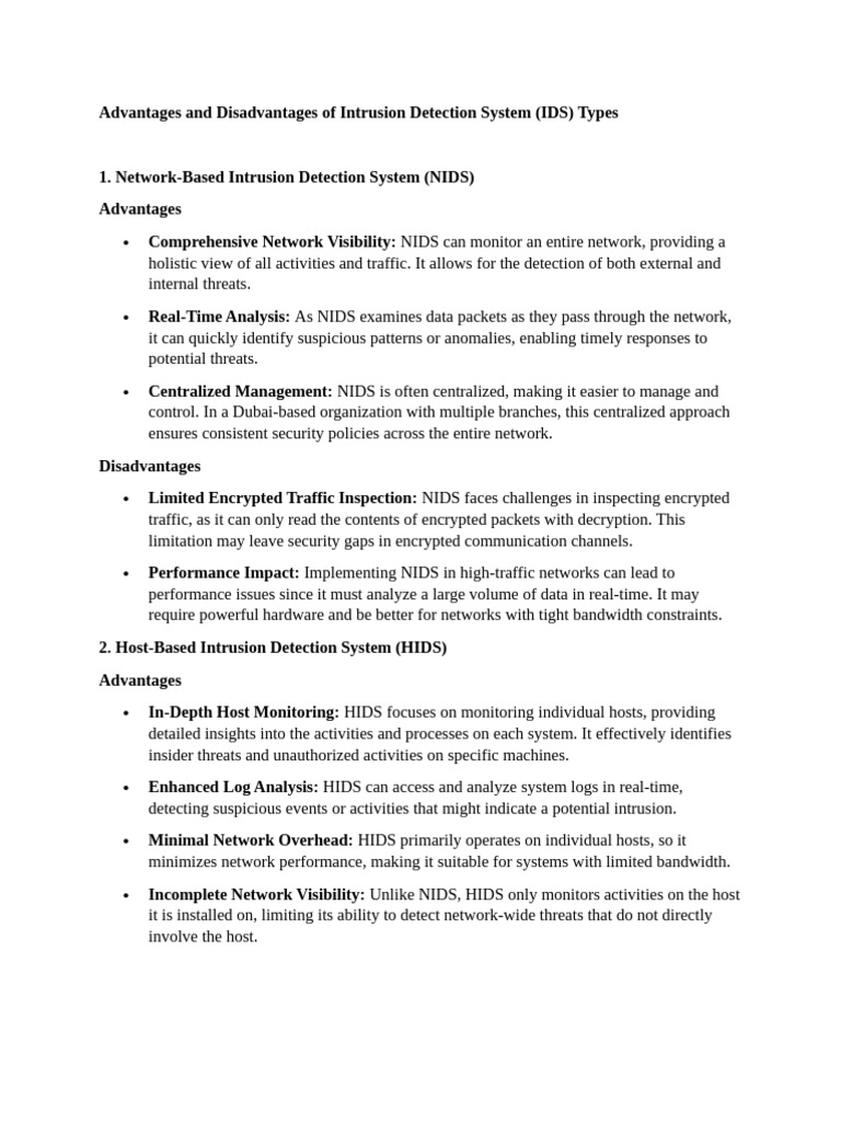 Advantages and Disadvantages of Intrusion Detection System | PDF