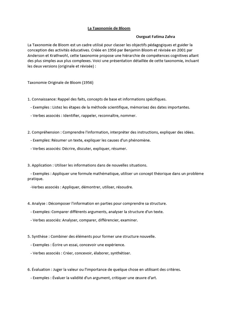 La Taxonomie de Bloom | PDF