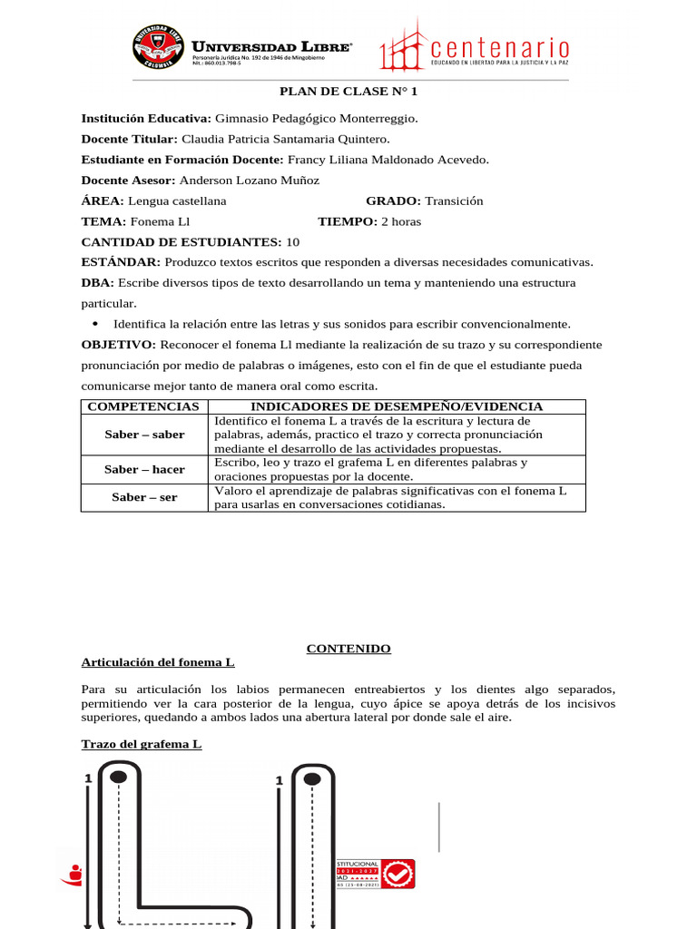 Plan de Clase: Fonema Ll en Transición | PDF | Comunicación humana ...