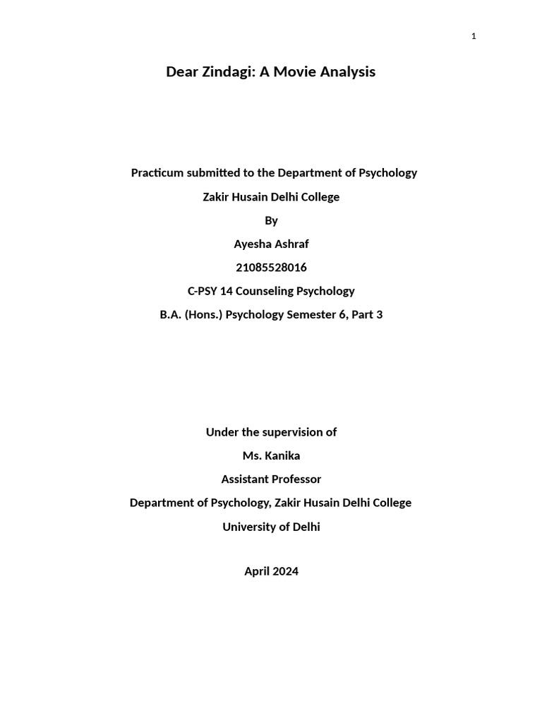 Psychology Students' Film Study | PDF | Counseling Psychology | Career ...