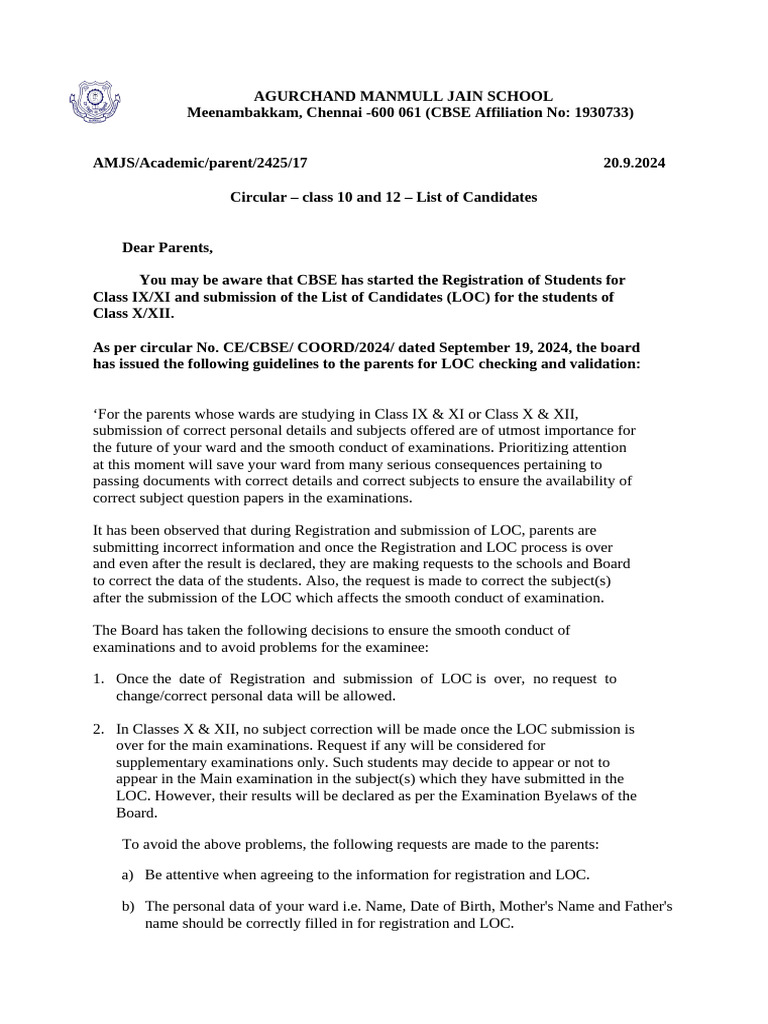 LOC Guidelines For Parents | PDF