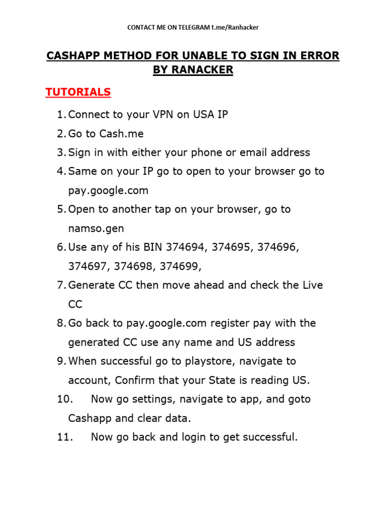 Cashapp Method For Unable To Sign in Error by Ranacker | PDF