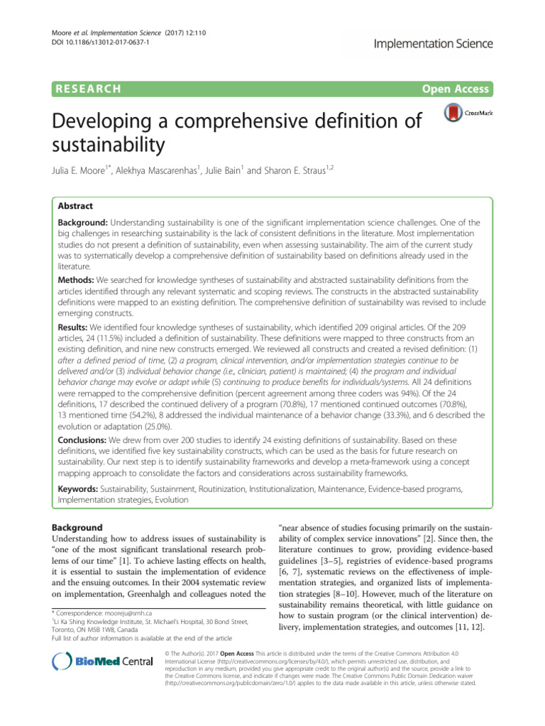 Developing A Comprehensive Definition of Sustainability: Research Open ...