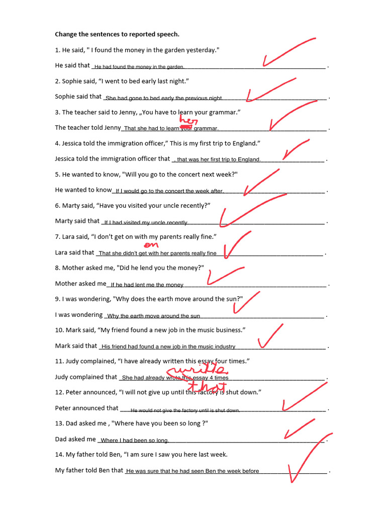 Change The Sentences To Reported Speech | PDF