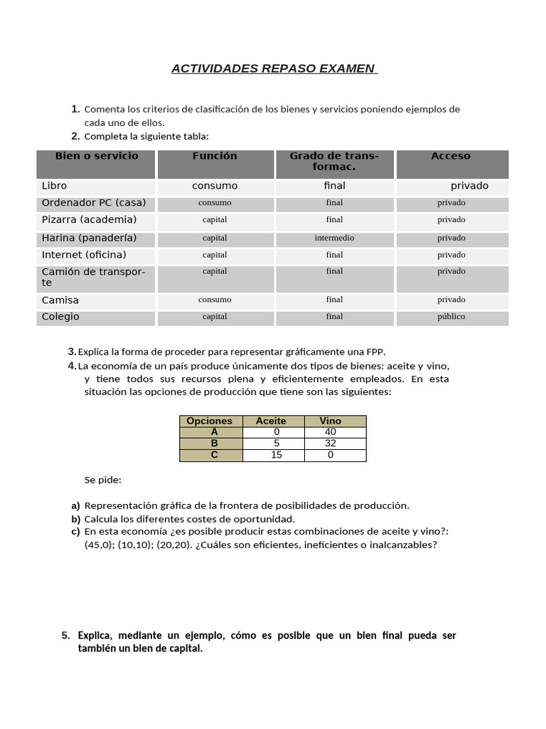 ACTIVIDADES REPASO EXAMEN Soluciones | PDF