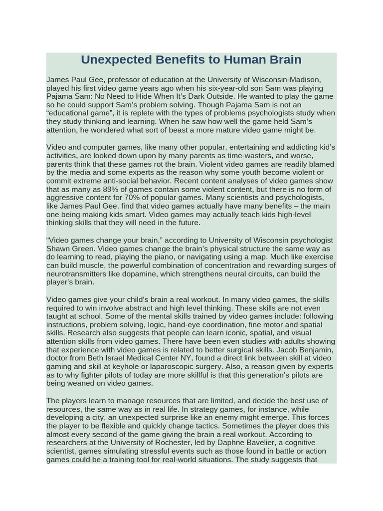 Unexpected Benefits To Human Brain PDF