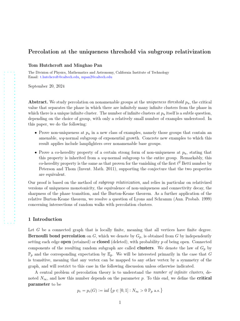 Percolation Theory for Mathematicians | PDF | Group (Mathematics) | Lie ...