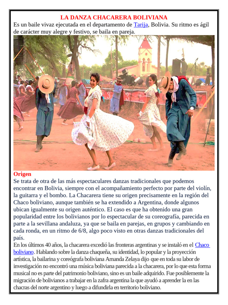 Chacarera: Danza y Vestimenta Boliviana | PDF | Bailes | Las artes ...