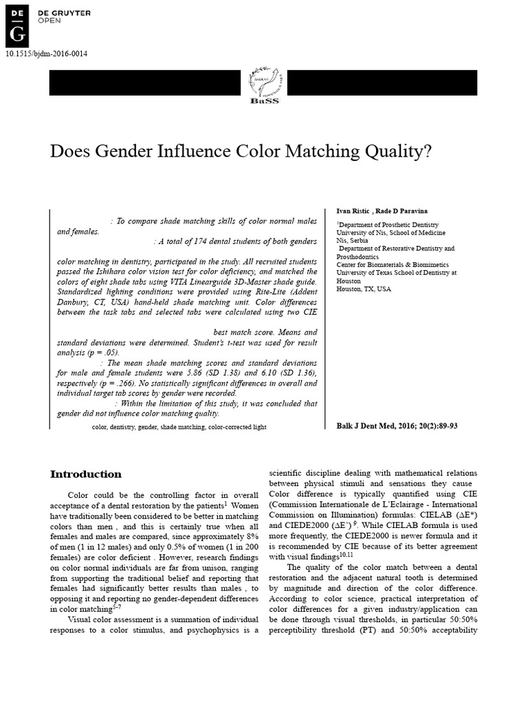 Does Gender Influence Color Matching Quality | PDF