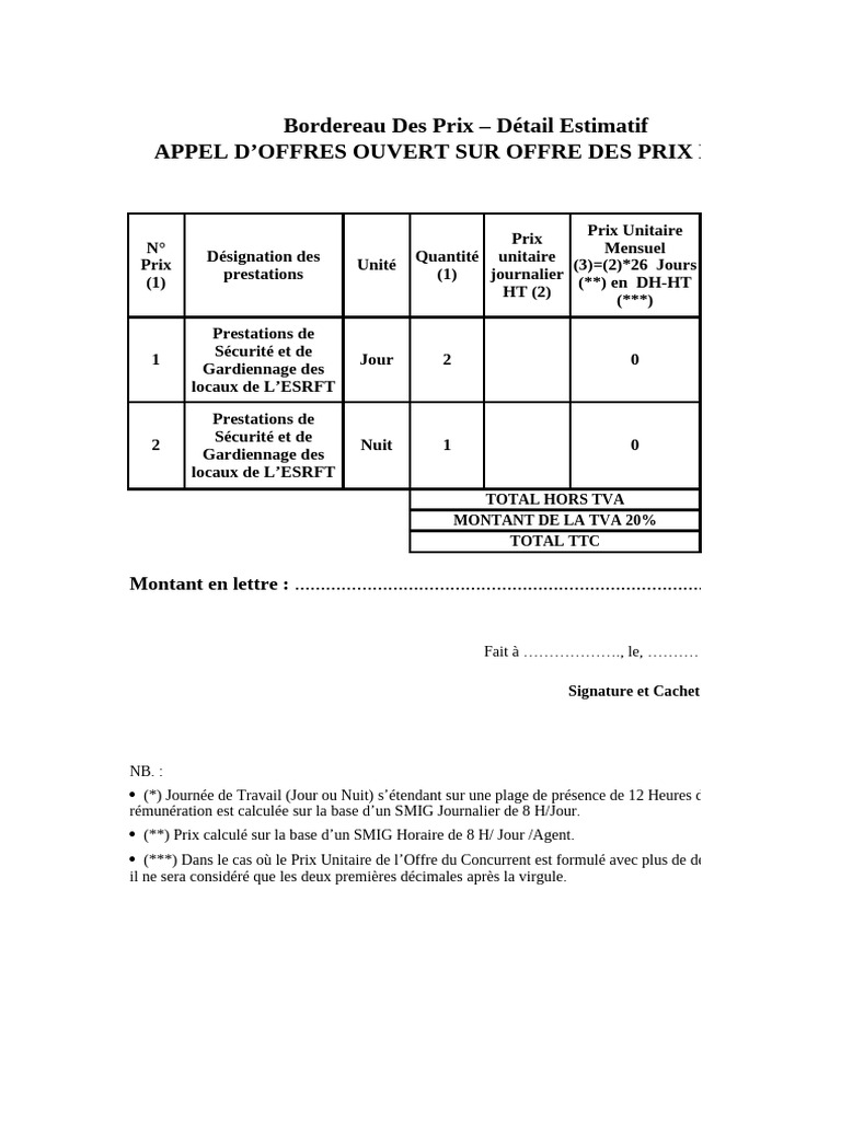 Bordereau Des Prix – Sous Détail Des Prix | PDF
