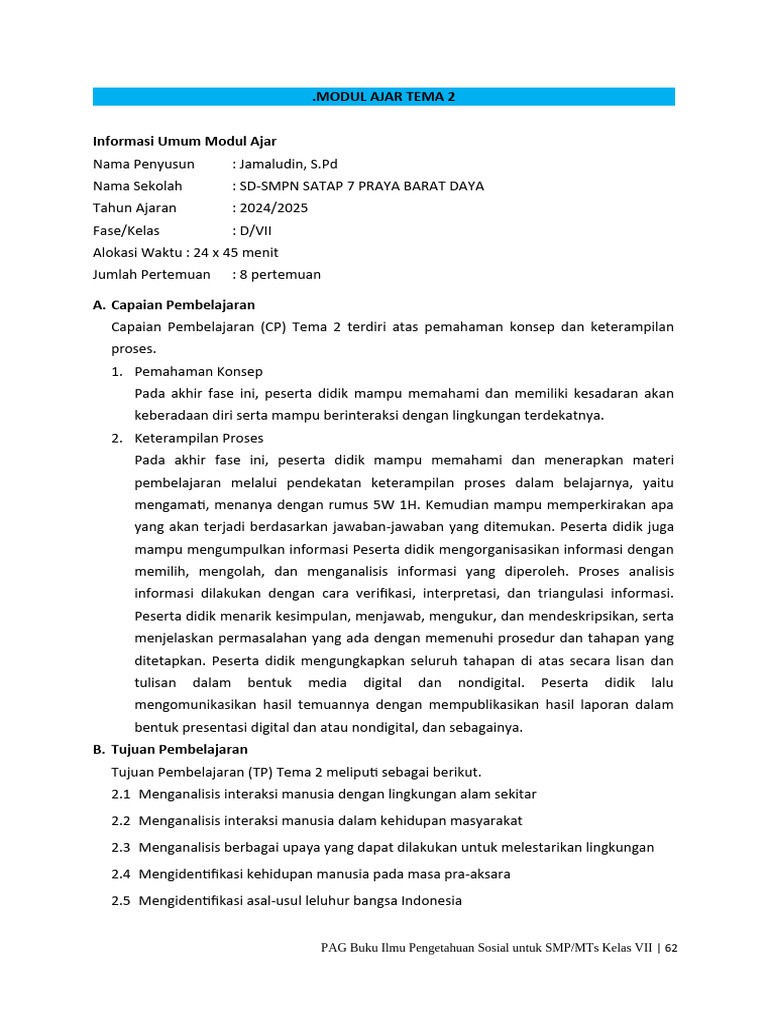 7.2 Modul Ajar Tema 2 | PDF