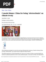 Canada Blames China for Being Obstructionist' on Climate Treaty