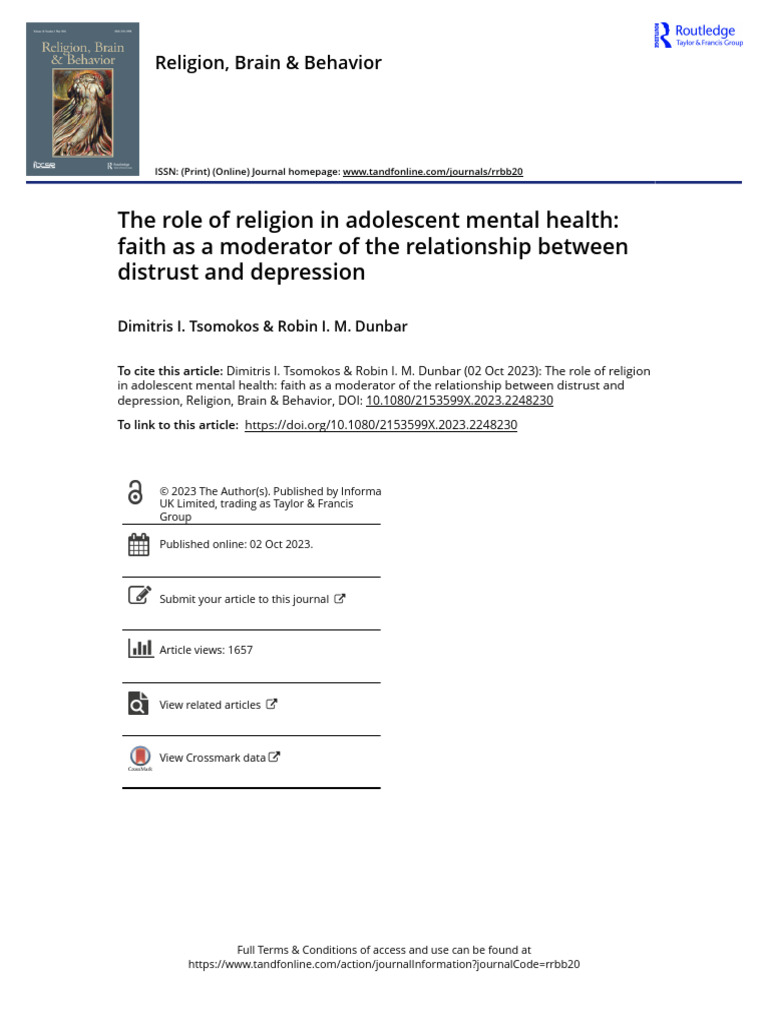 The Role of Religion in Adolescent Mental Health Faith As A Moderator ...