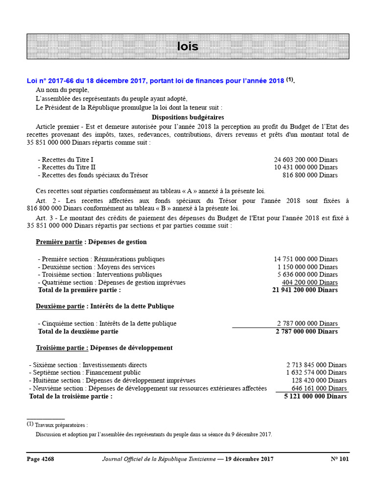Loi de Finances 2018 | PDF