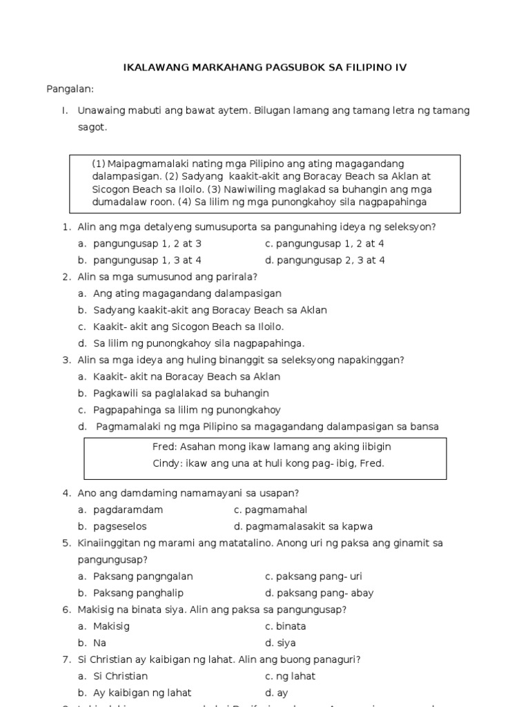 Ikalawang Markahang Pagsubok Sa Filipino IV | PDF