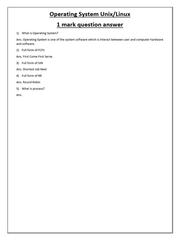 1 Mark Questions of LINUX | PDF | Computers