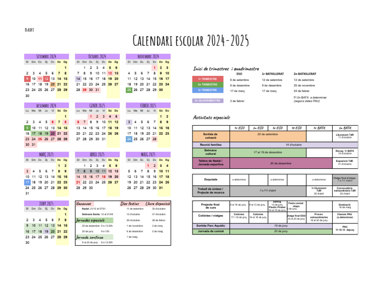 Calendari Escolar 24-25 - Definitiu 24-25 | PDF